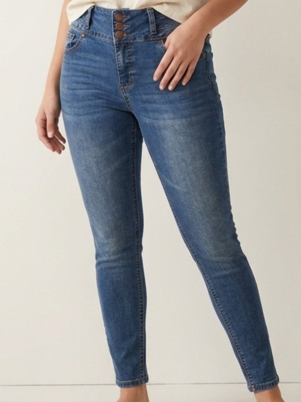 d.jeans High Waist Skinny Jeans Medium Wash High Rise Triple Button Stretch